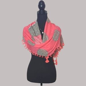 Echo Pink and Gray Tassel Scarf 100% Cotton Bohemian NWT